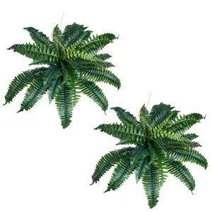 VEVOR Artificial Ferns 2 Pcs,  Natural Spread Diameter 31-34 Inch, Large Hanging Artificial Boston Ferns, Fake Plant Wall Decor with 30 Branches, Faux Fern for Home and Office (Flowerpot Unincluded)
