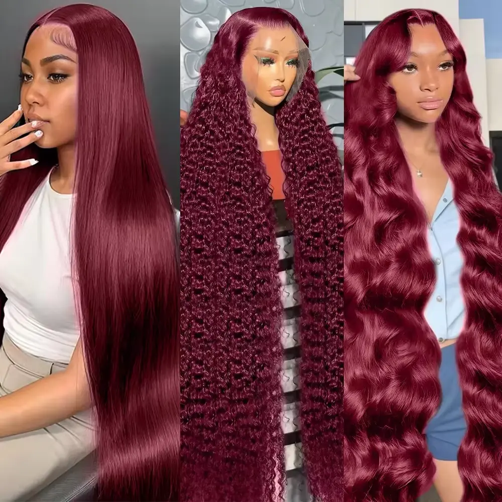 Burgundy 99J Body Wave Human Hair Wig, 180% Density 13x4 HD Transparent Lace Frontal with a Pre-Plucked Natural Line and Baby Hairs for Women, Wigs Human Hair