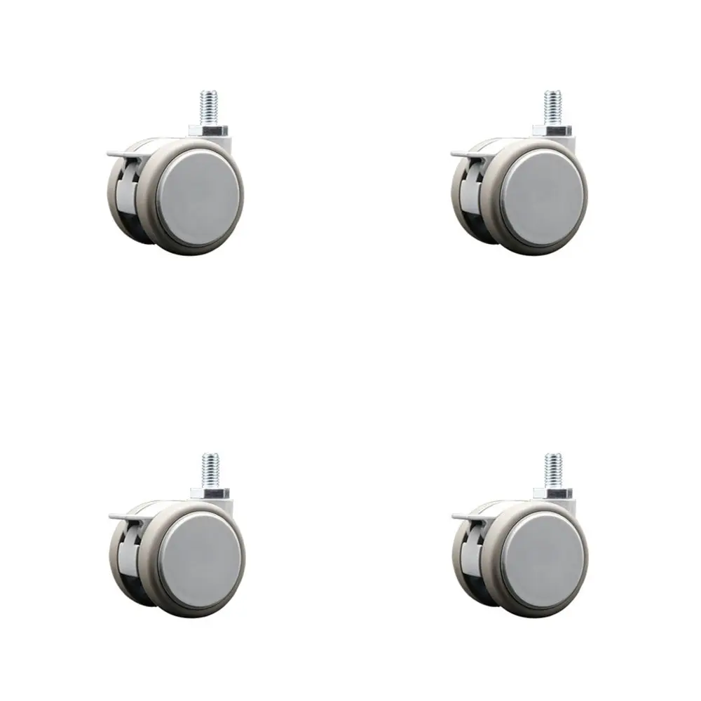 Service Caster SCC-TS02S50-TPR-GRY-B-381634-MRI-4 MRI Safe Double Swivel Wheels Casters with Brakes - Set of 4, 2 in. Diameter Quiet Non-Marking Gray Wheels, 0.38 in. 16 TPI x 0.75 in. Threaded Stems, 2 In. Diameter Wheels