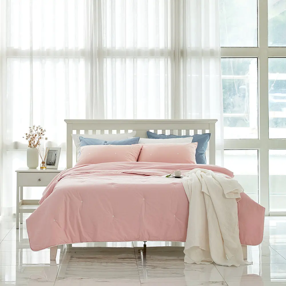 [12th Restocked] High-Density Percale Cotton Comforter Set in Light Pink
