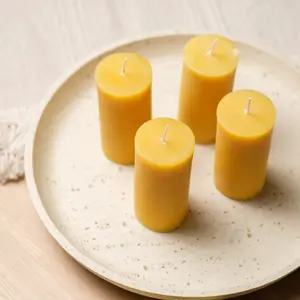 Pure Beeswax Pillar Candles 4 Pack - Natural Honey Scent, Clean Burning, Up to 140 Hours Burn Time, Handmade Natural Candles