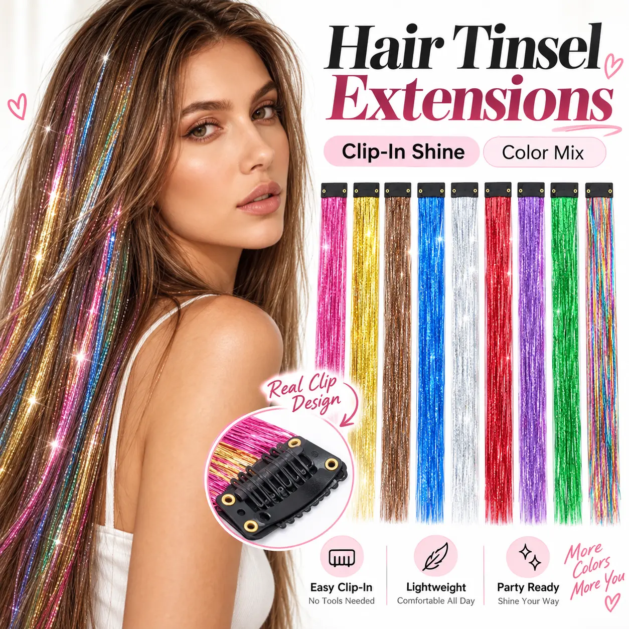 Chiu's laser hair clip | hair accessories | wig, goddess hair extension kit, increases looks and looks, suitable for Halloween, Christmas, New Year parties, essential styling
