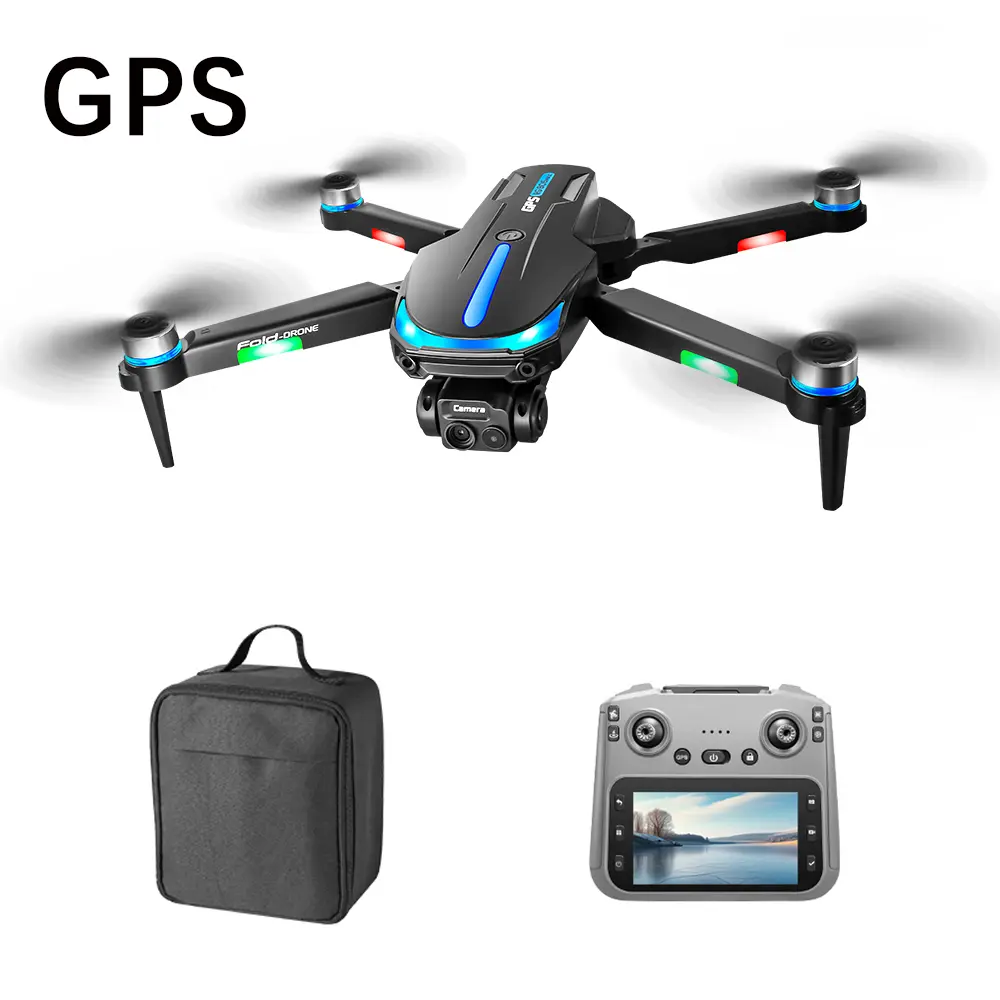 Foldable GPS RC Drone, WiFi FPV, Electrically Adjustable HD 1080p Dual Camera, 5.6-in Screen Remote Control, Micro SD Slot, 2 Batteries, Novice-Friendly, High-End Gift Option