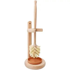 Toilet Bowl Cleaner Brush with Holder, 14 Inch Extra Long  Beechwood Handle,   Bristles, Ceramic Drip Tray, Biodegradable
