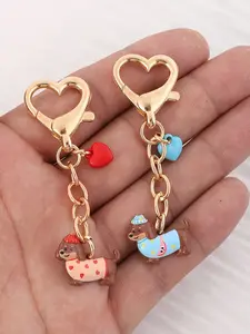 1pc/20pcs Cute Dachshund Heart Keychain, Keychain Kawaii, Keychain Attachment, Keychain Pendant, Golden Heart Buckle with Enamel Dog Charm, Adorable Design. Perfect for Daily Key Hanging, Adding a Cute Touch to Bags, Suitable as a Birthday Gift