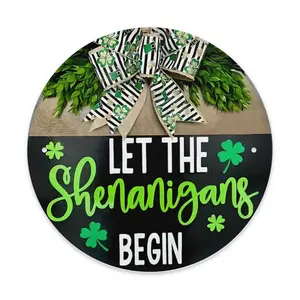 Vintage St. Patrick'S Day Door Decoration - "Let The Pranks Begin" Hanging Sign With Clovers & Shamrocks, Rustic Wood Circular Wreath-Style Ornament For Front Door