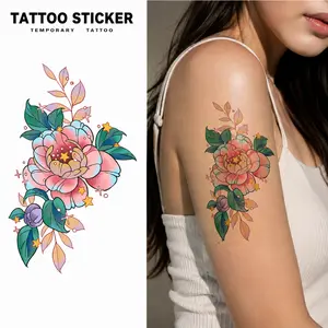 Buy 1 Get 1 FREE! Colorful Peony Flower Temporary Tattoo Stickers | Waterproof Semi-Permanent Fake Tattoo for Women, Long Lasting 8-15 Days