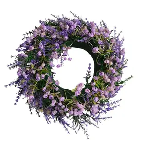 Lavender Artificial Flowers Wreath, Spring Summer Decorative Hanging Ornament, Front Door Window Decoration, Home Garden Accent