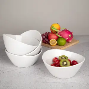 Set of 4 Large 42oz Porcelain Serving Bowls – 8" Oval Ceramic Bowls – Chip Resistant – Microwave & Dishwasher Safe – Ideal for Soup, Salad, Pasta, Ramen, Snacks