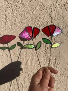 Stained Glass Ruby Red Iridescent Poppy Flower - Handmade!
