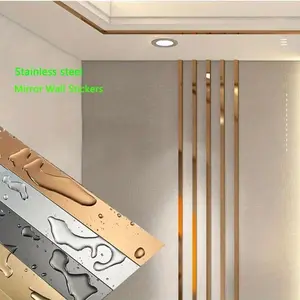 1 Roll Gold Wall Sticker Decoration Sticker Stainless Steel Flat Decorative Lines Titanium Wall Ceiling Edge Strip Mirror wall decor stickers Decoration Items