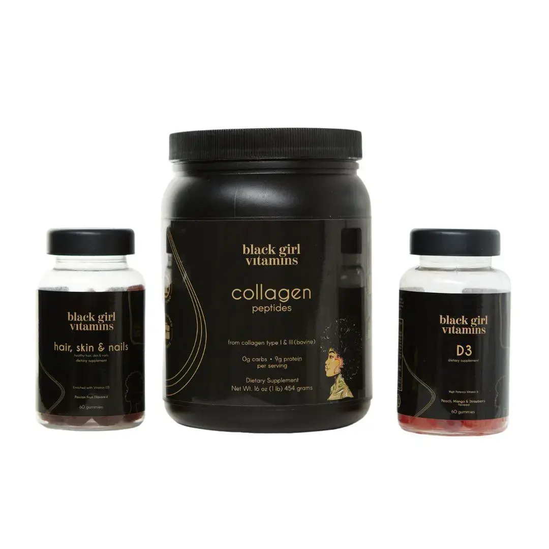 Vitamins Beauty Bundle 3-Pack - CollagenPeptides Hair Skin & Nails D3 Supplement forMakeup Cosmetic Needs Edible HealthcareDietary Fitness Women's Wellness Healthy HairRadiant Skin