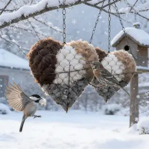 2026 New Handmade Alpaca Fiber Bird Nesting Heart, Bird Nesting Material Holder, Refillable Birds Heart Shape Hummingbird Nesting, Winter Fowl Gifts Animal Hummingbirds Lovers Home Garden Yard