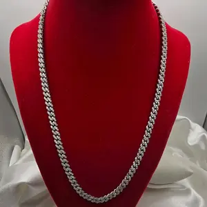 18k White Gold Over Sterling Silver Moissanite 6mm Miami Cuban Chain Necklace