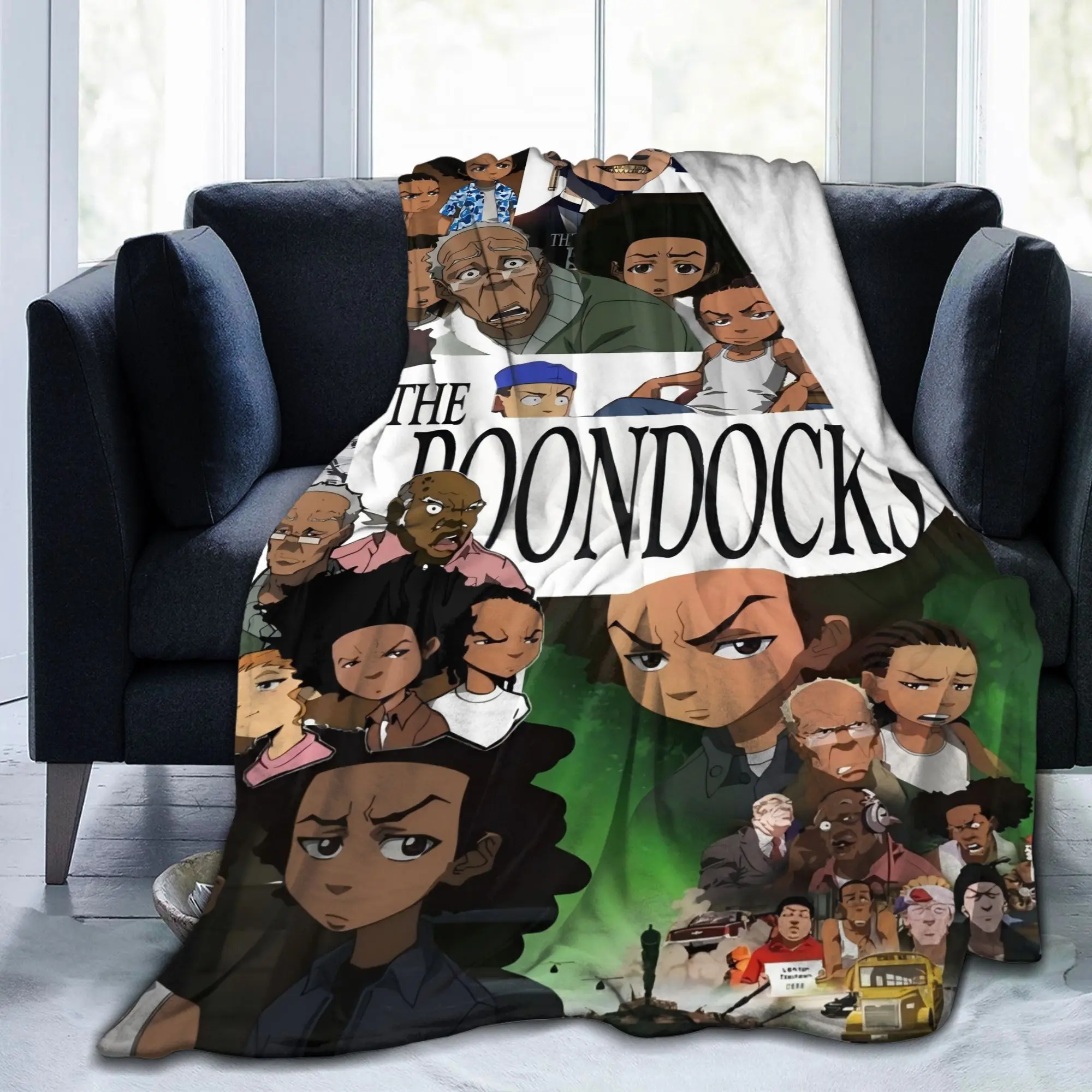 The Boondocks TV Show Themed Classic Soft Flannel Blanket - All Seasons Warm Cozy Durable Wrinkle Resistant Throw with Iconic Characters (Huey, Riley, Carl) - Retro Bedspread for Couch, Gifts for Fans