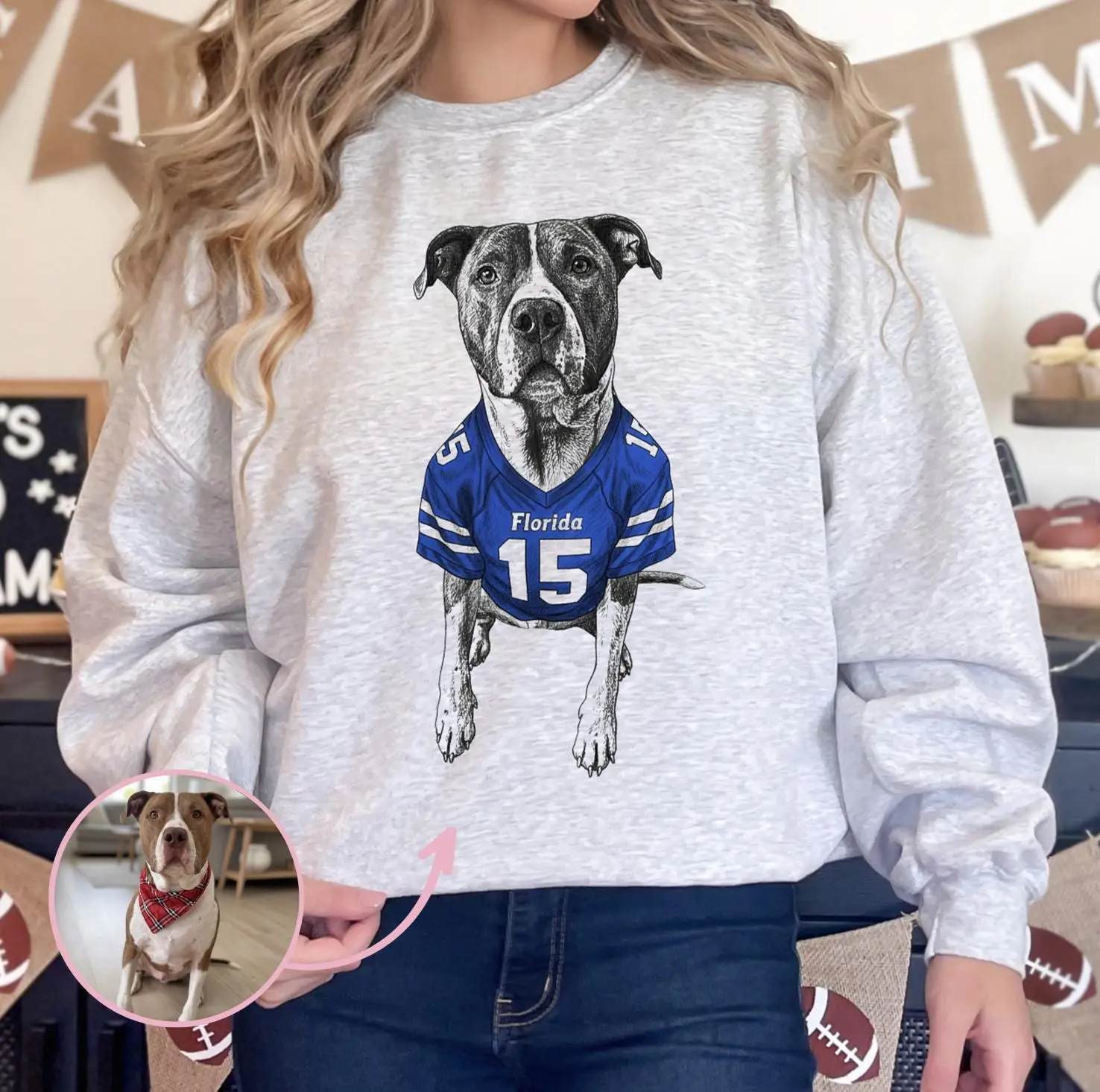 Custom Football Pet T-Shirt with Photo - DTG Printed