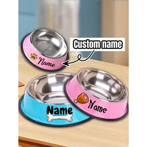1pc Customizable Stainless Steel Dog & Cat Bowl - Non-Slip, Personalized Pet Food Dish With Your Choice Of Name, Bone & Paw Print Designs For Easy Identification Ornamental,Cat,Engraved,Stainless Stylish,Fashion,Colorful,Vintage,Cute,Contracted,Cuties Cus
