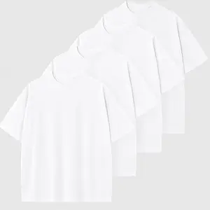 Menswear 4-Pack 100% Cotton Solid White Oversized Short-Sleeve T-Shirts, Heavyweight Blank Crew Neck Tees for Men, Women