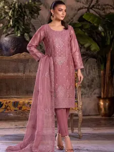 RA-47 3 Piece Embroidered Sheesha Silk Soft Dress organza Dupatta