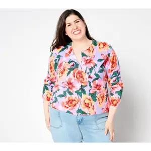 Isaac Mizrahi Live! Floral Printed Button Front Cardigan