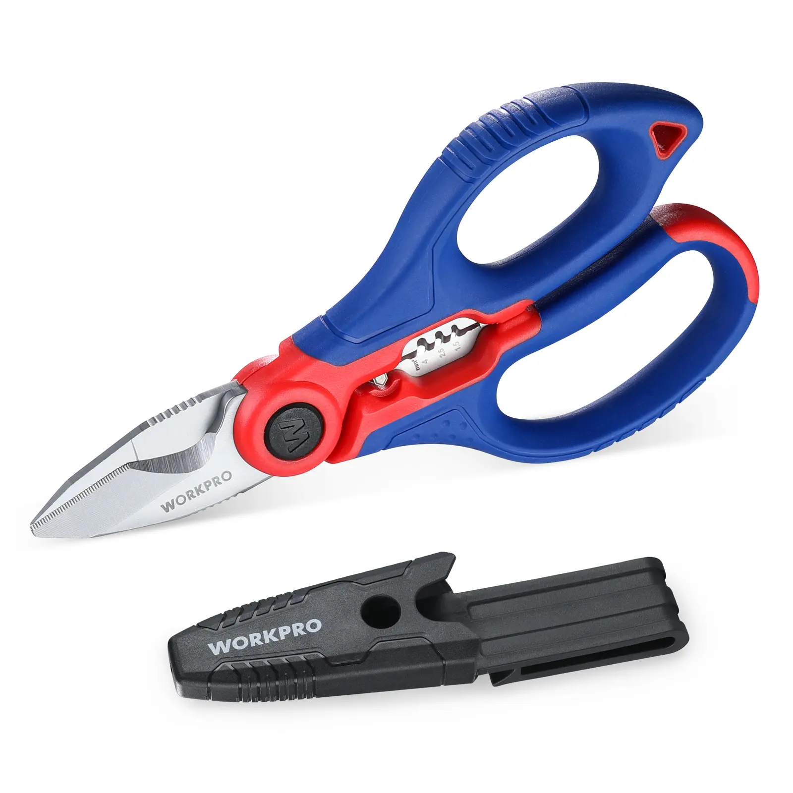 #fathersdaygift WORKPRO Stainless Electricians Scissors, 6.4" Professional Electrician Shears with Wire Stripper for Soft Cable (Not Suitable for Diving Use)