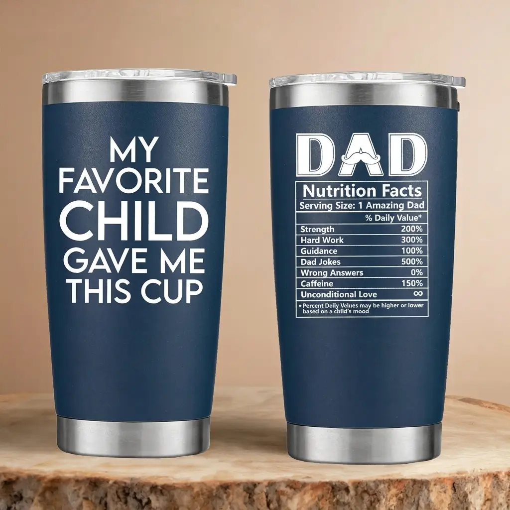 Birthday Gifts for Dad, Unique Christmas Gift from Daughter Son, My Favorite Child Gave Me This Cup, Funny Cool Useful Inspired Fathers Day Gift for Men 20oz Navy Blue Stainless Steel Tumbler For husband, new Dad Halloween