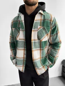 Men's Plaid Flannel Shirt Jacket, Casual Fitted Long Sleeve Button Front Coat with Chest Pockets, Spring & Fall Fashion Outerwear