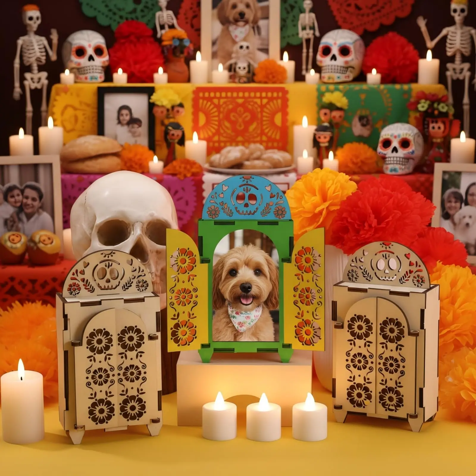 Dia De Los Muertos Altar Decor DIY Ofrenda Mexican Shadow Box With Painting Kit Day Of The Dead Wooden Picture Frame Remembrance Memory Love Box Home School DIY Project Table Decorations Halloween Decor