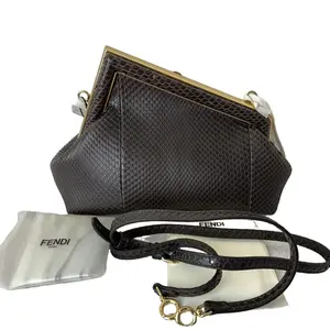 Pre-owned FENDI First Dark Brown Python Leather Medium Shoulder Bag, Full Exotic Snake Skin with Detachable Adjustable Strap & Full Original Accessories TKB00000280