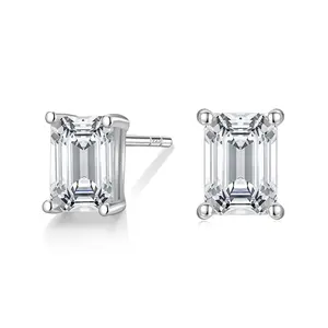 EAMTI 1CT*2 Emerald Cut 925 Sterling Silver Cubic Zirconia Stud Earrings for Women CZ Stud Small Cute Earrings Hypoallergenic