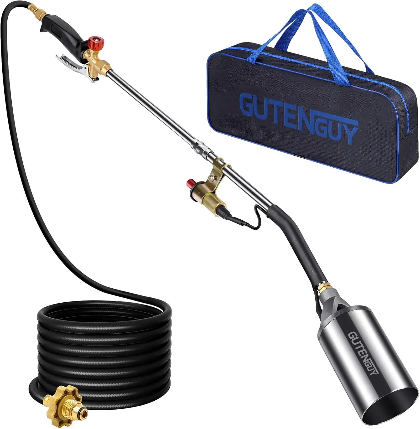 Portable Propane Torch Burner Weed Torch High Heat Output Blow Torch with 10FT Hose & Storage Bag for Garden Use