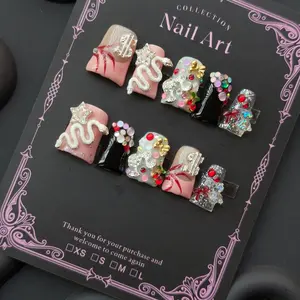 Y2K Style Punk Handmade Nails, Medium Length, Glossy Finish, Snake and Coin Patterns, Party and Daily Wear, Perfect Gift