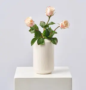 Real Touch Cream & Light Pink Dutchess Rose Small Bloom Single Faux Floral Stem Spray - 21"