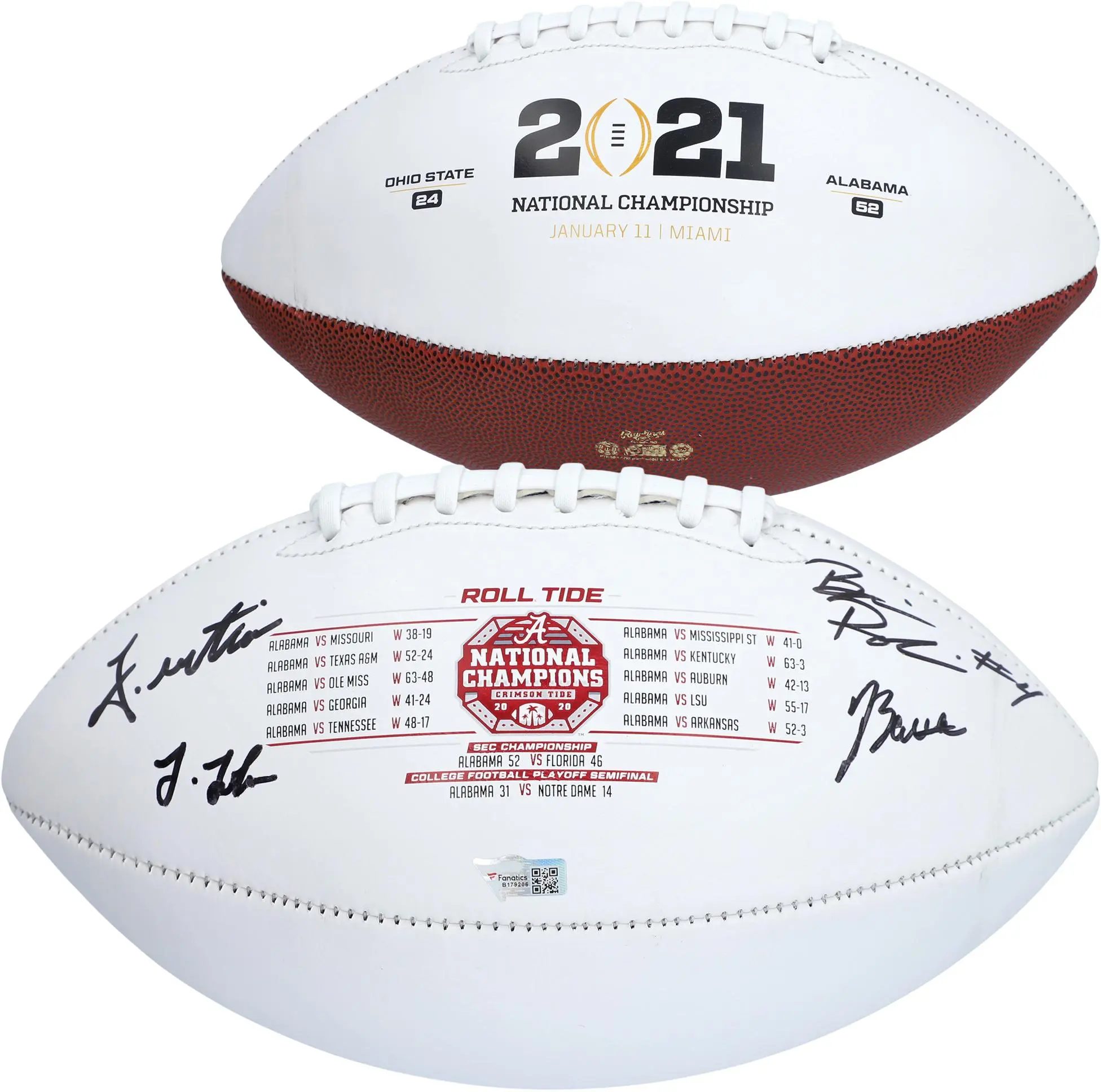Josh Jobe, John Metchie, Brian Robinson & Jordan Battle Alabama Crimson Tide Autographed College Football Playoffs 2020 National Champions White Panel Football - Fanatics Authentic Certified