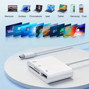 Multi-Functional 3-In-1 USB C OTG Adapter with Memory Card Reader, SD/TF Card Reader And Camera Support, PVC Material, Data Transmission, Compatible with Ipad Pro, Macbook, Chromebook, XPS, Galaxy - Ideal Gift for Tech Enthusiasts