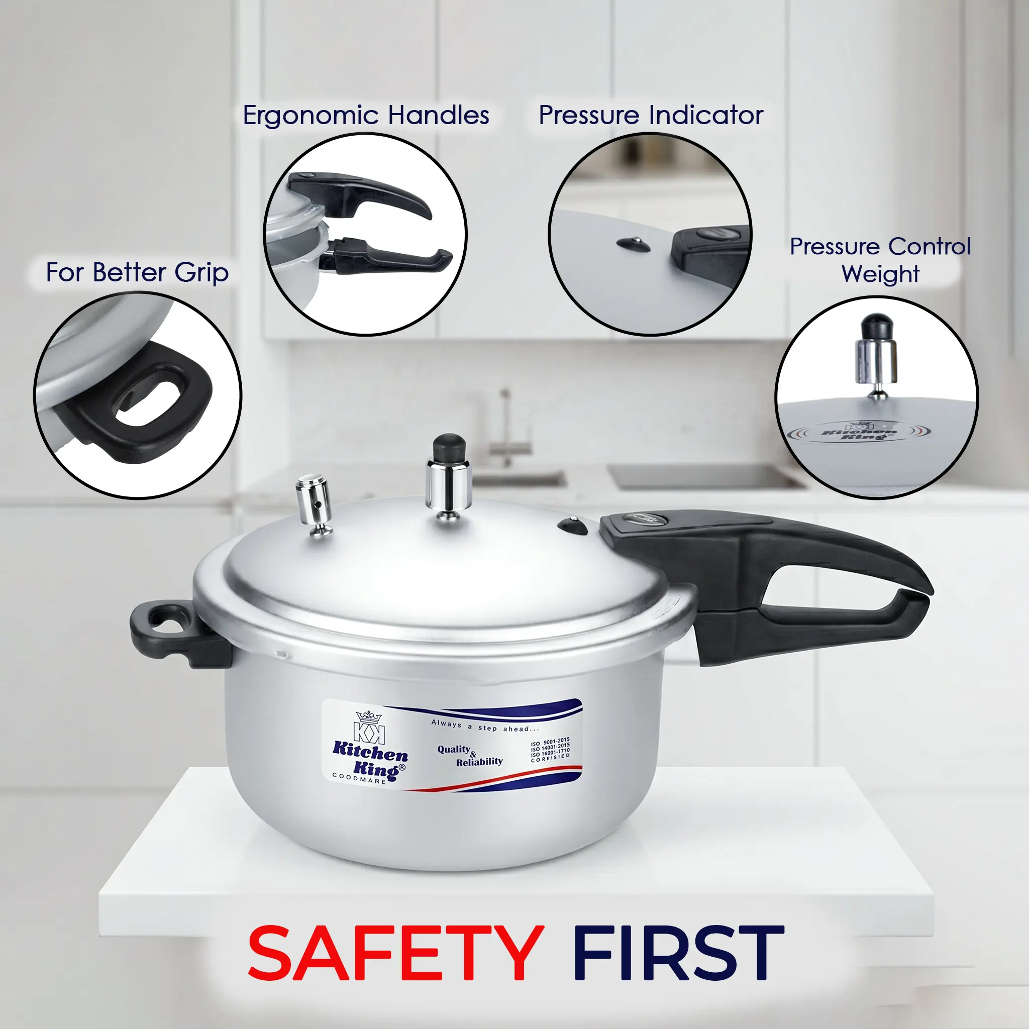 9.5 Qt Kitchen King Heavy Guage Aluminum Pressure Cooker (Wider Body), Fast & Healthy Cooking Cookware, CGRS Safety System, Heat Resistant Handles | Gas & Electric Compatible