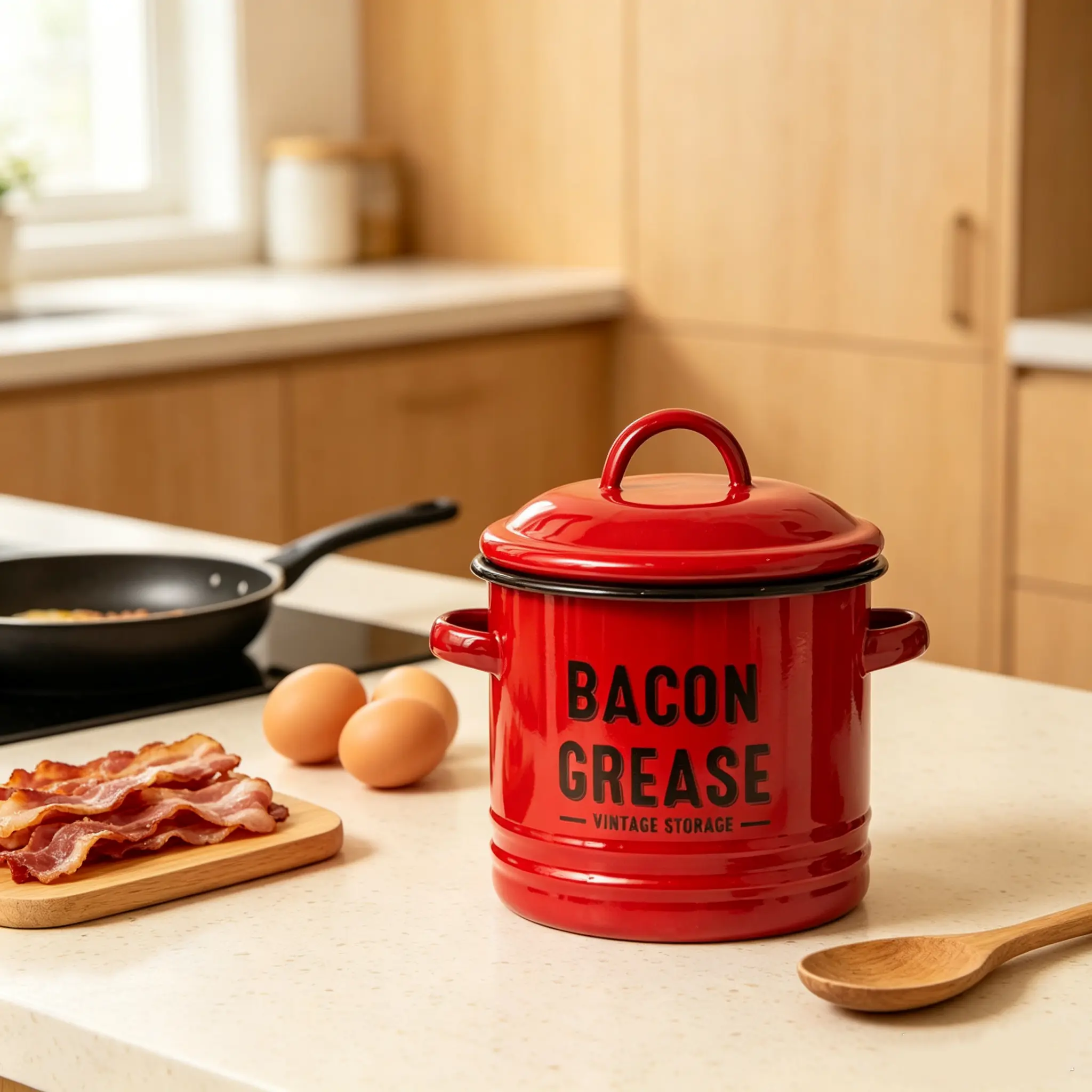 Farmhouse Enameled Bacons Grease Keeper Jar with Strainer and Silicone Spatula for Kitchen Bacons Drippings Fat Container Grease Jar