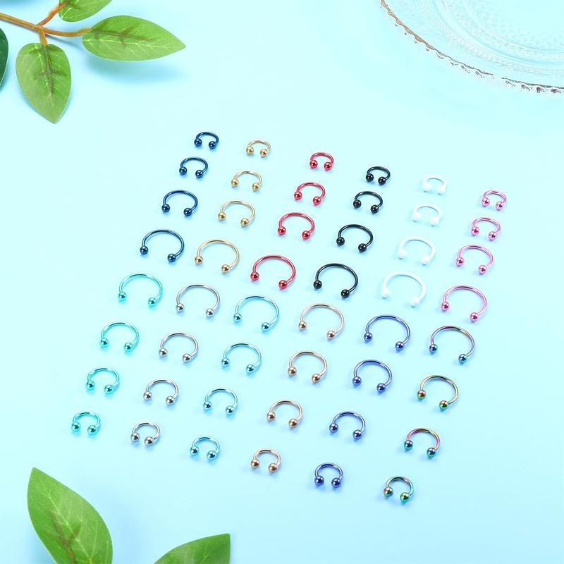 Sanfenly 48Pcs 14G Stainless Steel Horseshoe Nose Septum Rings Piercing Jewelry Cartilage Helix Tragus Earring Hoop Eyebrow Lip Hoop Piercing Ring for Women Men 6mm 8mm 10mm 12mm Beads Gold