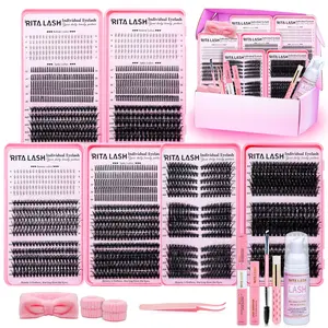 RITALASH 1930Pcs D Curl Large Capacity Eyelash 3 Trays Book Kit Bottom+Spike+60D+100D+30D+50D+80D+Cat40D/50D/60D+150D Natural Eye Makeup Easy To Carry, Reusable, with Make Up Tools Bond&Seal, Remover, Headband, Suitable For Daily Going Out, And Holidays