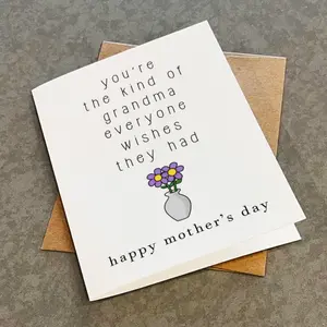 Grandma Mother's Day Card: Kindest Grandma Ever DIY Personalized Cardstock Folded Card with Envelope