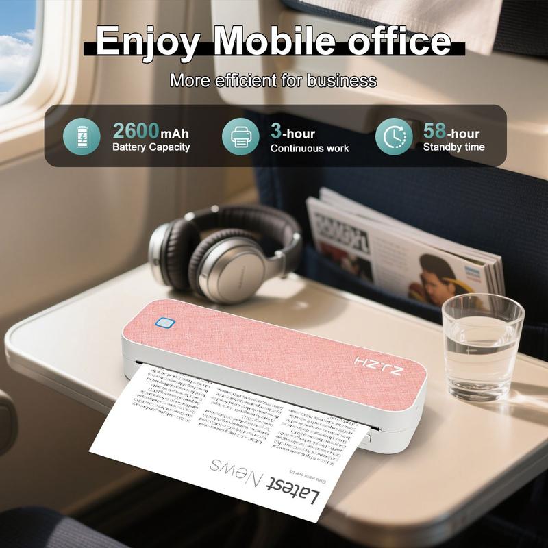 Portable Inkless Thermal Printer, A4 Size, Prints Documents & Labels, Wireless Connection, USB Charging, Ideal for Travel & Office