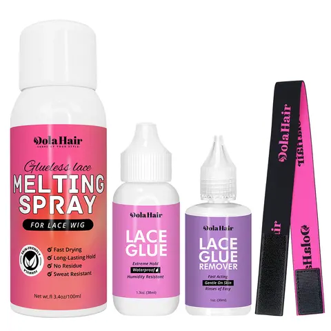 Dolahair Glueless Lace Front Wig Install Kit - 1x Lace Melting Spray, 1x Wig Glue, Remover, Bands, Latex-Free Safe, Gentle on Hairline for Seamless Hair System #Summervibes