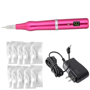 Permanent Makeup Eyebrow Pen Tattoo Rotary Machine 10PCS Needles For Eyebrows Eyeliners Lips Small Tattoo Rose red AP657R