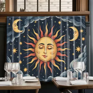 2D Flat Print 1pc,Celestial Sun,Moon,and Stars,Kitchen Utensil Print Curtain-Translucent Rod Pocket Design, Machine Washable Contemporary Art Decor for Kitchen,Living Room,Light Filtering Privacy,Light Filtering Drapes