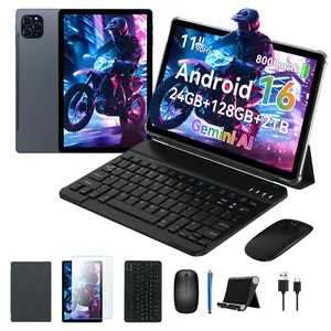11'' Tablet Bundle Android 16, 24GB RAM+128GB ROM(2TB TF), T7250 CPU+13MP Camera, 8000mAh, Widevine L1, Gemini AI, 8 in 1 Tablets with Keyboard Mouse Stylus