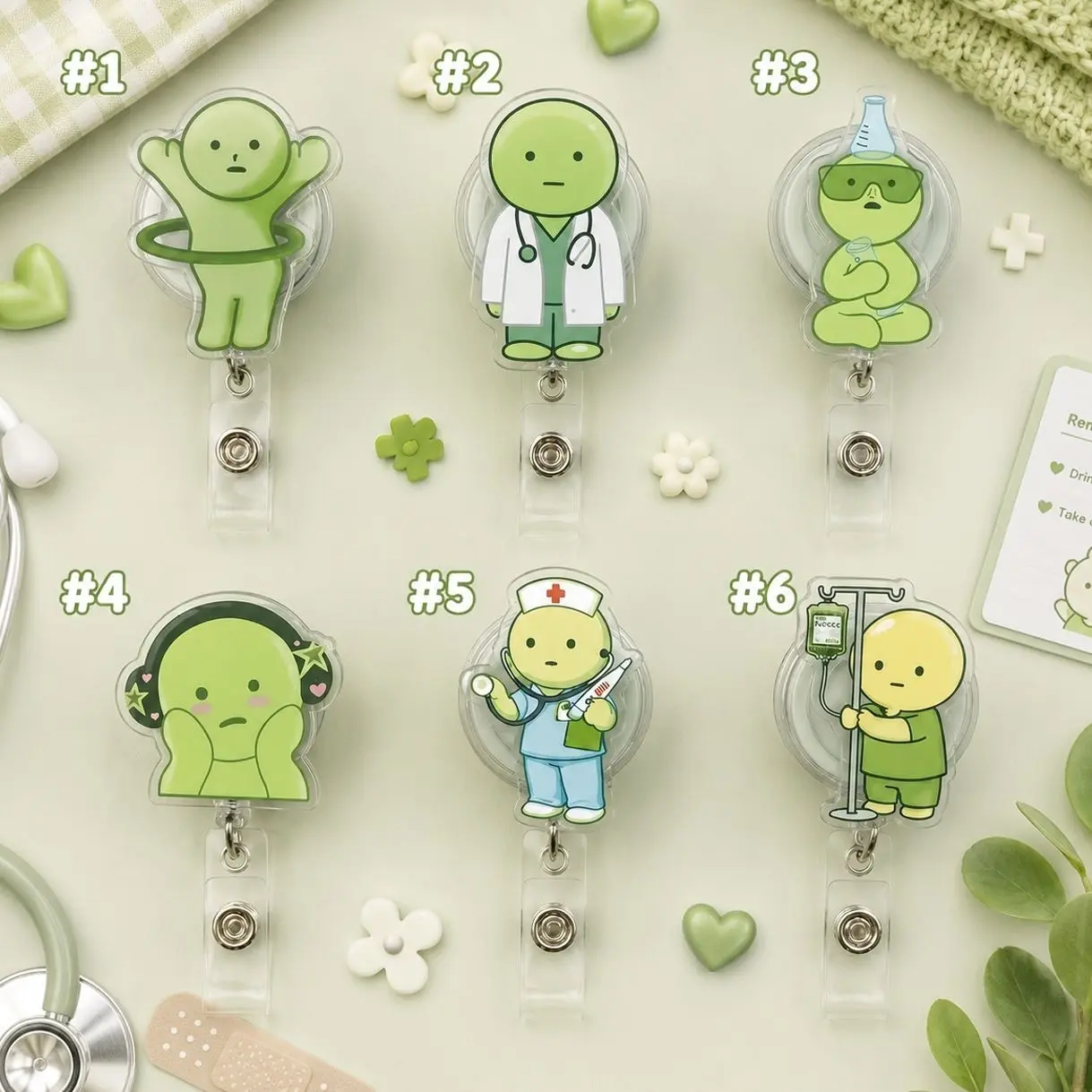 Green Guy Matcha Badge Reels, Funny Meme Hobbies Badge Reels, Buy 5 get 1 ID Holder, Nurse Badge Reel, Nurse Week Accessory
