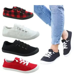 Women's Causal Shoes Linen Canvas Slip On Sneakers Lace Up Style Loafers Flat - Comfortable Footwear for Women