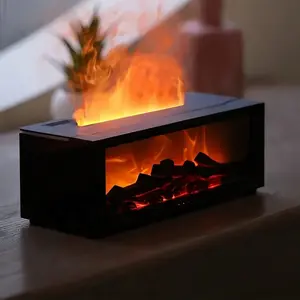 Simulation Fireplace Humidifier 3D Flame with Essential Oil Diffuser, Colorful Lights, Adjustable Timer, Auto Power-Off Protection, USB Powered, Remote Control, Air Humidifier for Bedroom, Living Room, Office, Yoga, Hotel, Desktop, Atmosphere & Sleep Aid