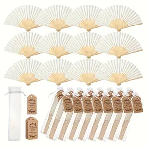 20pcs Paper Hand Fans Bulk, 8.3 Inch Foldable Handheld Fans, Wedding Party Favors, DIY Crafts, Home Decor, Includes Bags and Thanks Cards, Set