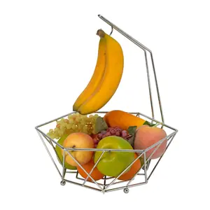Geode Steel Fruit Basket with Banana Tree in Chrome - Elegant Design for Fruit Storage Decorative Kitchen